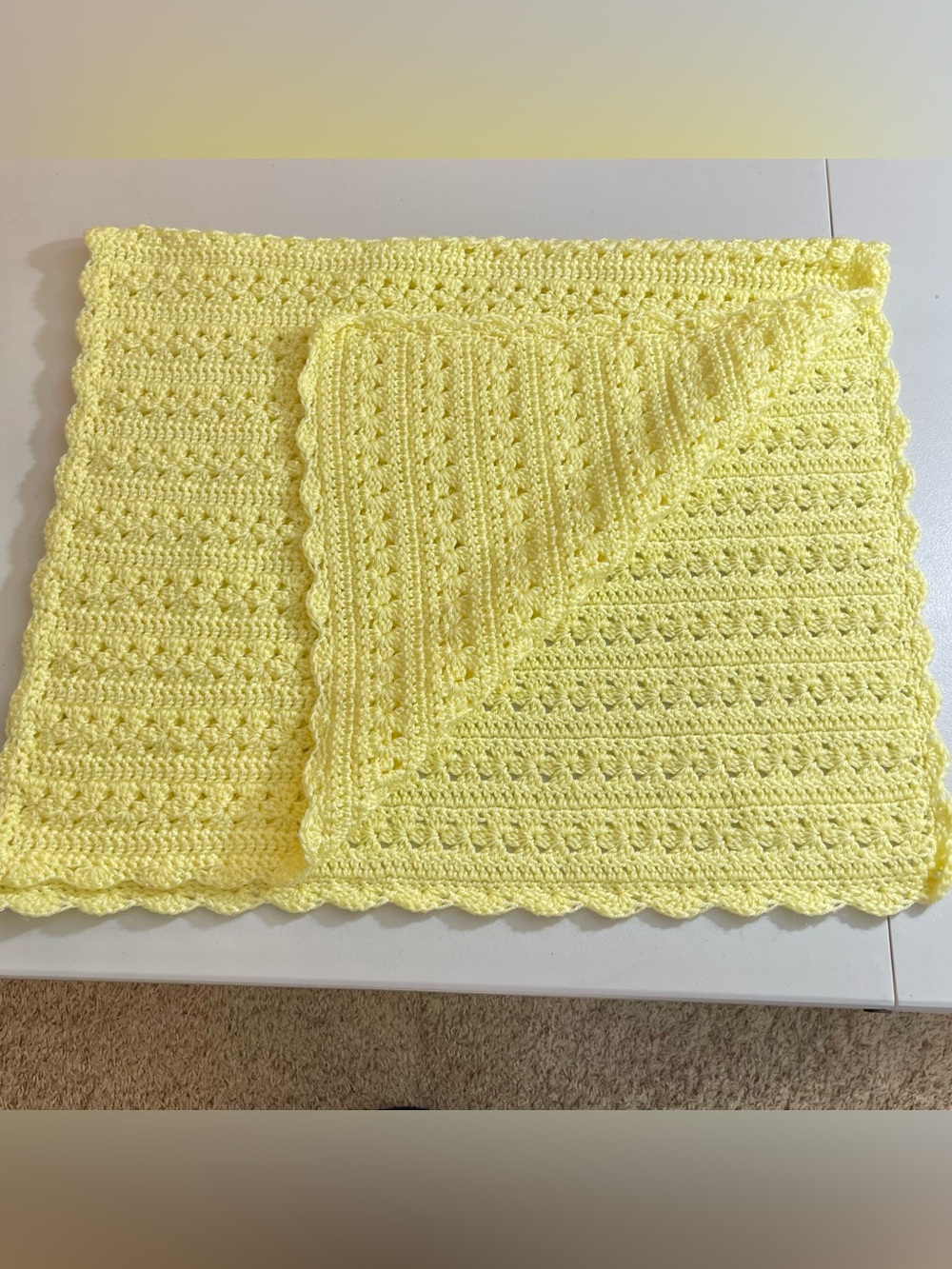 Hand-Crocheted Yellow Blanket Throw 27X47 inches